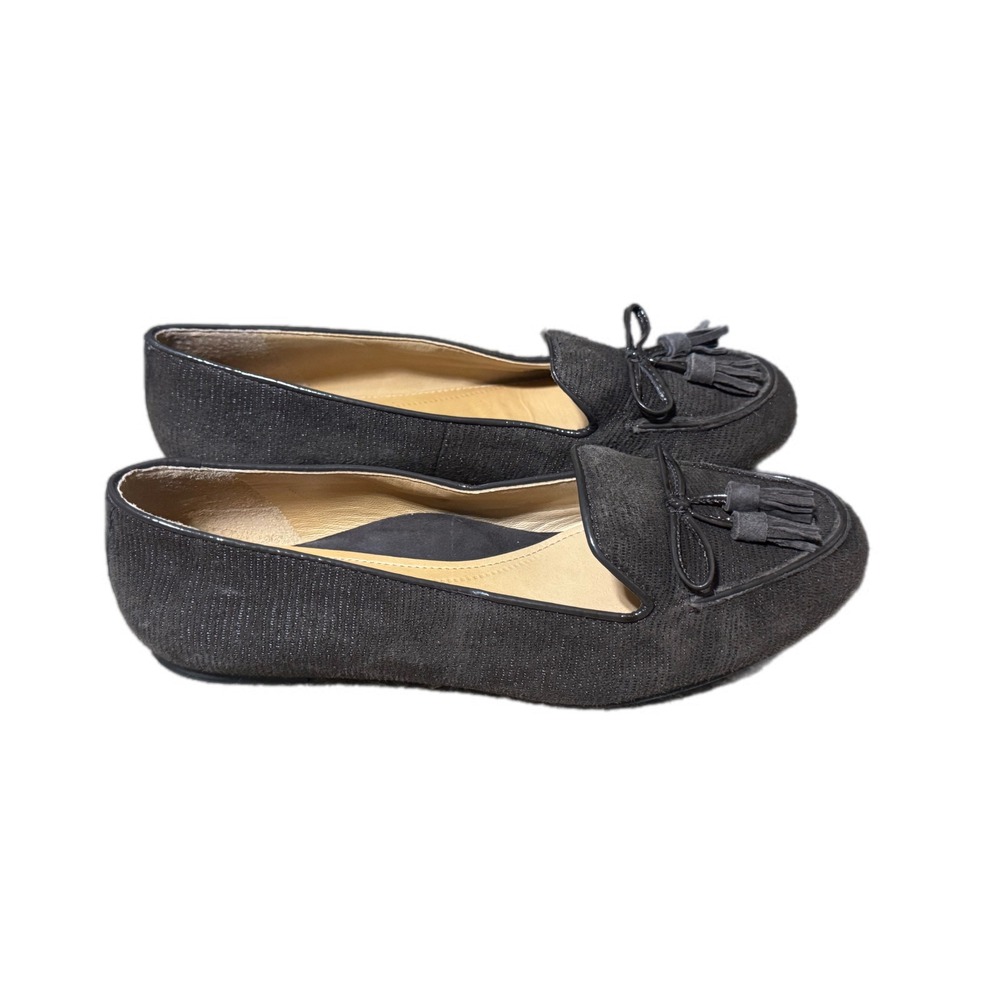 Nurture Tassel Loafers Women 8M Black Shimmer Textured Flats Excellent Condition